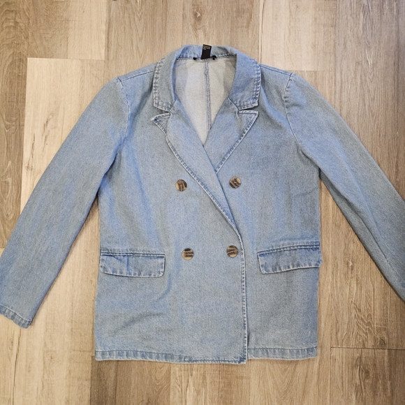 Forever 21 Double-Breasted Light Blue Jean Jacket - Picture 1 of 8